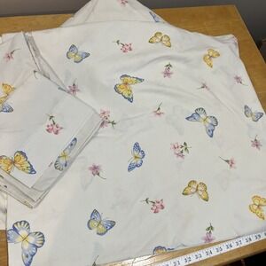 Vtg JC Penney Butterfly Queen Sheet Set Blue Pink Floral Butterfly Cotton Blend